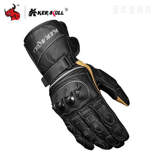 KERAKOLL Real Leather Motorcycle Gloves Men Gloves Long Wrist Men Racing Motocross Rally Glove Moto Gloves Guantes Moto Black