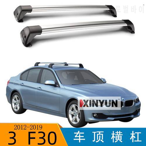 2 pcs For BMW 3 SERIES 4 DOOR SEDAN 2012 - 2018 F30 F80 roof rack roof bar car special aluminum alloy belt lock Led shooting