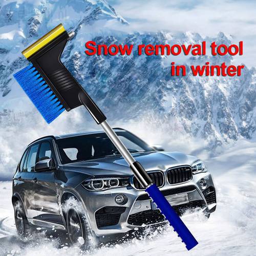 Car Windshield Ice Scraper Glass Snow Brush Extendable Stainless Steel Snow Remover Cleaner Tool With Safety Hammer Blue Brush