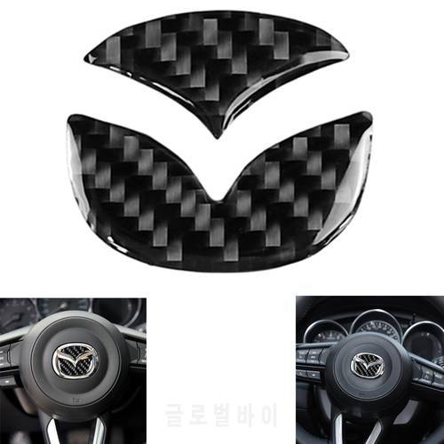 2pcs Car Steering Wheel Logo Stickers Carbon Fiber Auto Decorative Styling Decals Sticker for Mazda Axela ATENZA CX-5 CX-4