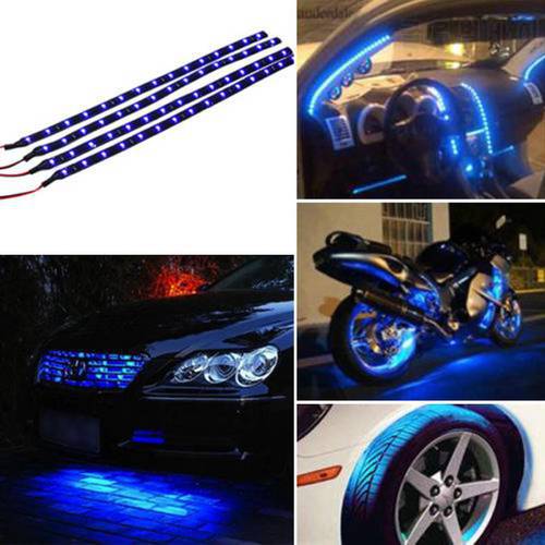 4PCS 12V Car LED Bar Lights Car Motorcycle Strip Light Truck Flexible Strip Light Waterproof Blue Light Color Outdoor and Indoor