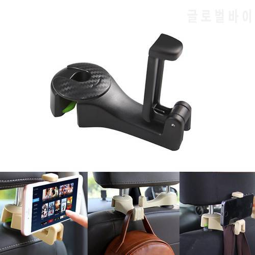 Car Hooks Car Seat Hooks with Phone Holder Universal Car Headrest Hooks Hanger for Hanging Purse, Bag, Cloth, Grocery 1PCS