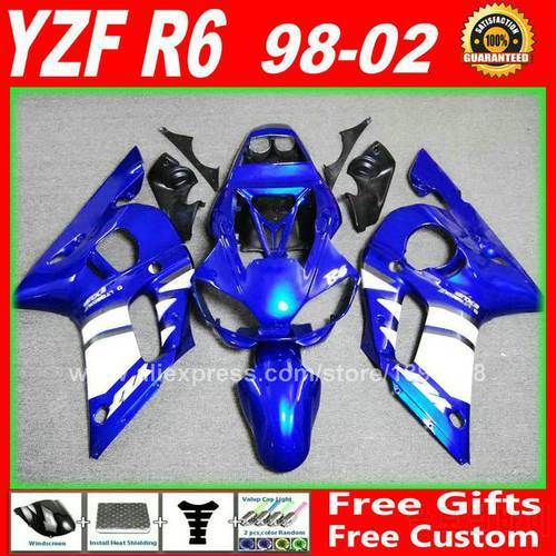 Blue white Fairings hull for YAMAHA R6 1998 1999 2000 2001 2002 YZFR6 body parts kit R6 98 99 00 01 02 fairing kits W4D7
