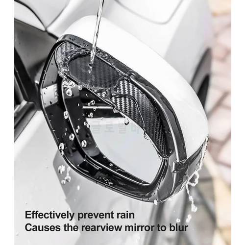 2pcs Car Side Rear View Mirror Rain Eyebrow Visor Carbon Fiber Look Sun Shade Snow Guard Weather Shield Cover
