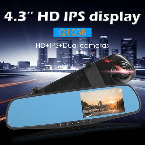 Q103B Rearview Mirror Car DVR Camera 4.3 inch IPS Screen 1080p Dual Lens Dashcam Neutral Packaging and Transportation