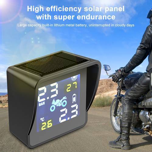 Solar Motorcycle TPMS Tire Pressure Sensor Tyre Temperature Monitoring Alarm System with 2 External Sensors for Moto