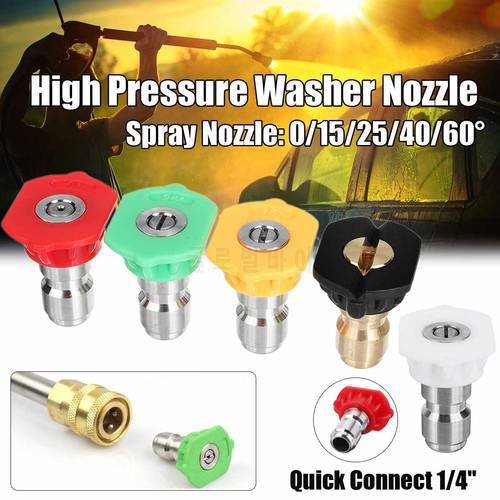 NEW 1/5pcs/set Stainless Steel G1/4 Quick-Connect Nozzle Tool Pressure Washer Spray Nozzle Multiple Degrees Car Wash