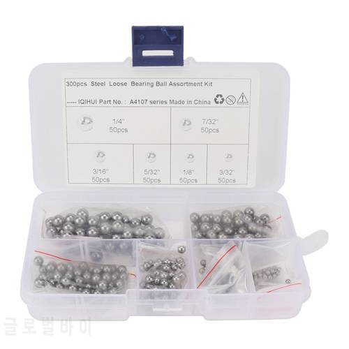 300pcs Car 6 Sizes Assorted Precision Steel Bearing Balls 2/32 1/8 5/32 3/16 7/32 1/4 inch Grade 25 G25 Auto Accessories