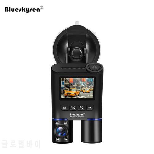Blueskysea Car B2W Dash Cam HD 1080P IR Night Vision DVR Dual Lens Car WiFi Camera Supercapacitor GPS Cam for Uber Lyft Taxi Bus