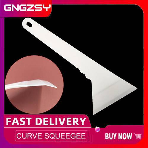 White Long Handle Squeegee with Curve Edge for Vinyl Film Car Wrap Window Tint Tools Auto Car Wrapping Plastic Scraper B44