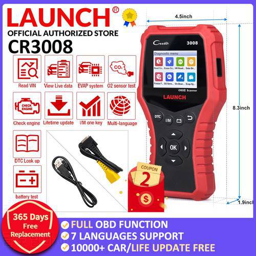LAUNCH Creader 3008 Car OBD2 Code Reader Scanner Support obd2 + Battery test CR3008 OBDII diagnostic tool free update