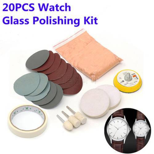 New 20Pcs/Set Watch Glass Polishing Kit Glass Cleaning Scratch Removal Polishing Pad And Wheel 50mm Backing