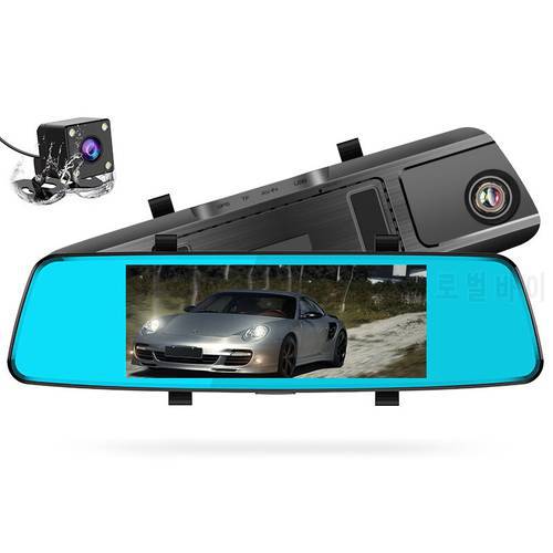 7 inches 1080P Car DVR Touch Screen Stream Media 2.5D Dual Lens Video Recorder Rearview mirror Dash cam Front and Rear camera