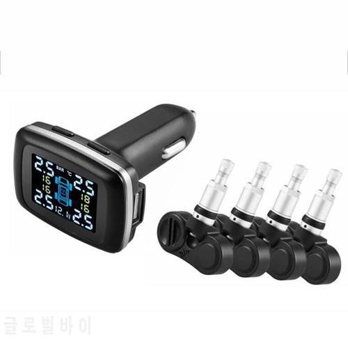 TPMS have USB socket in monitor , LCD Auto Tyre Car Tire Pressure Monitoring System Monitor Pressure Gauge with 4 Sensors