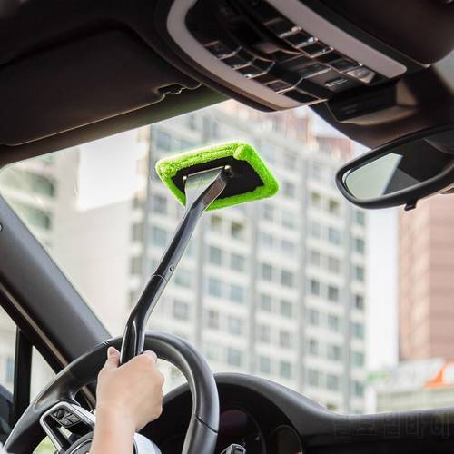 Car Window Windshield Wiper Microfiber Cloth Auto Window Cleaner Long Handle Car Washable Brush Clean Tool with extra 2pcs Cloth