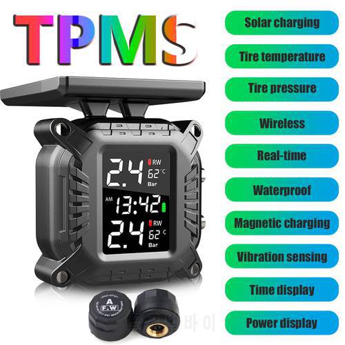 Solar Motorcycle TPMS LCD Waterproof Moto Tire Pressure Monitoring System for Motorbike Motor Bike Scooter TMPS Tyre Sensor