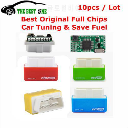 Full Chips 10PCS/Lot ECO / Nitro OBD2 ECU Chip Tuning Box ECOOBD2 For Benzine Diesel Car Save Fuel NitroOBD2 More Power&Torque