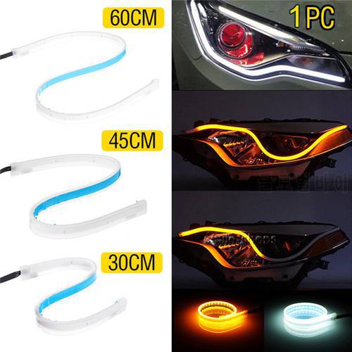 1pc Car Daytime Running Strip LED Turning Signal Universal Soft Tube Headlight Strip Automotive LED Light Guide Strip Ultra-thin