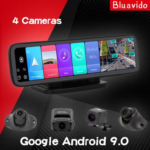 Bluavido 4 Channel Panoramic Car DVR 4G Android 9 dashboard Camera GPS Navigation 720P Video Recorder Bluetooth WiFi Monitoring