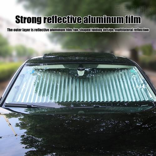Car Windshield Curtain Retractable Set Folding with Suction Cups Car Sunshade Cover Reflective Film Curtains Anti-UV Car Shade
