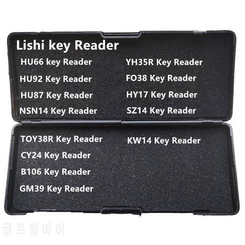 popular Lishi 2 in 1 2in1 Tool HU66 HU92 HU87 NSN14 TOY38R CY24 B106 GM37 GM39 YH35R FO38 HY17 SZ14 KW14 key reader