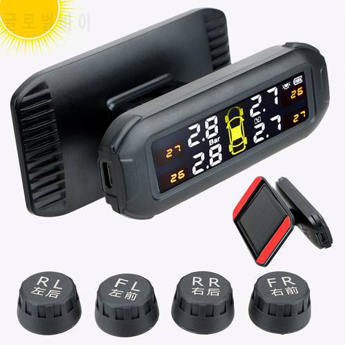 Solar Car TPMS Tire Pressure Monitoring System Tyre Monitor 4 Sensors On Board Computer Cartronics Interior Kit Auto Accessories