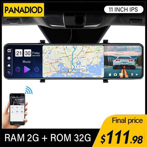 4G11 Inch Car DVR Triple Screen Dash Cam Android 8.1 Dash Camera 2GB+32GB For Auto GPS Navigation Rearview Mirror Recorder WiFi