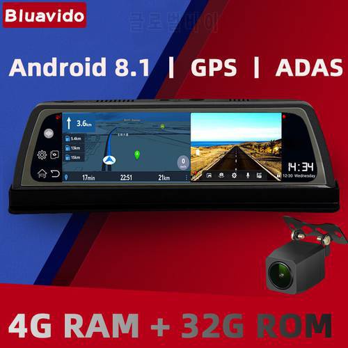 Bluavido 10 Inch 4G Android Car DVR ADAS Dashboard GPS Navigation HD 1080P WiFi Dual Camera Auto Video Recorder 24 Hours Monitor