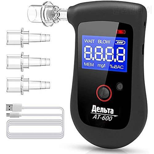 AA168N Rechargeable Breathalyzer Alcohol Tester Digital LCD Breath Alcohol Tester with 4 Mouthpieces Memorize 10 Reading Results