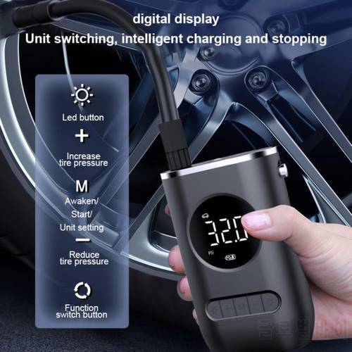 Wireless Car Tire Inflator Electric Digital Display With LED Lamp Hand-held Air Pump Air Compressor For Car Motorcycle Bicycle