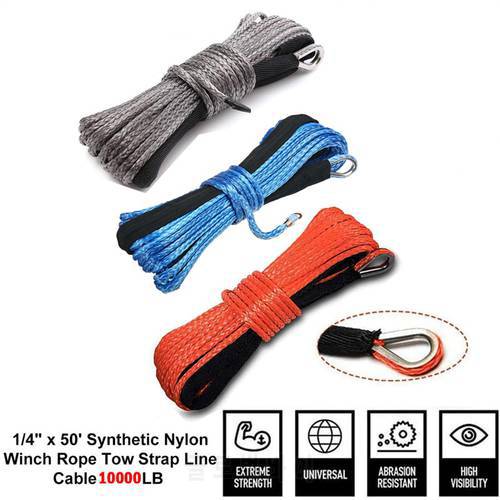 Durable 15M 6mm/4.8mm 10000LBS Synthetic Winch Rope Line Recovery Cable for 4WD ATV SUV Truck Boat Winch Towing Rope