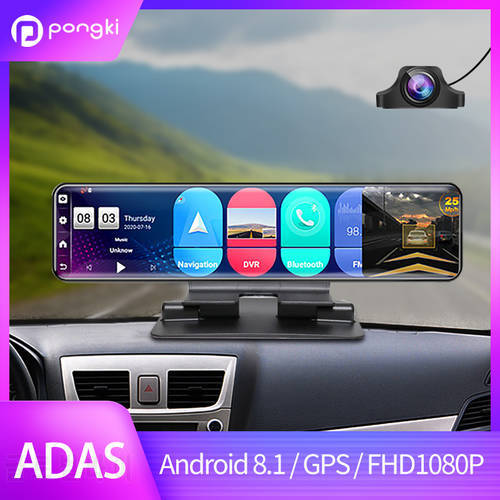 Pongki D90 Dashcam Front and Rear Android 12 Inch Car Rearview Mirror Auto Recorder 4G 32G GPS Dash Cam Dvr Super Night Vision