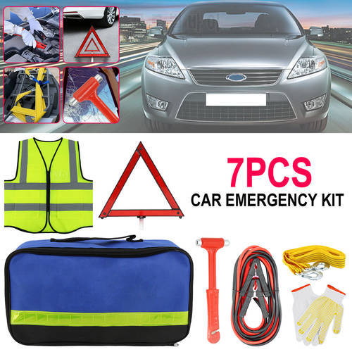 Car Emergency Roadside Assistance Kit Jumper Cable Tow Strap First Aid Supplies Multipurpose Pack motorist self-defense tool