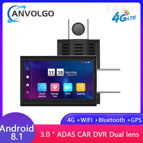 3 inch Android 8.1 Dash Cam 4G Wifi GPS Navigator 1080P Car DVR Camera Rear View Mirror Night Vision Dual Lens Remote Monitoring