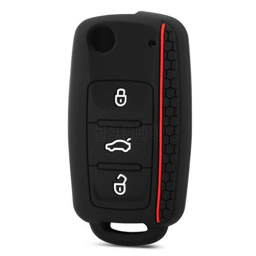 Silicone Car Key Fob Case Cover for Volkswagen Polo Golf Tiguan Sagitar 3 Buttons Flip Folding Remote Key Case Fob Cover