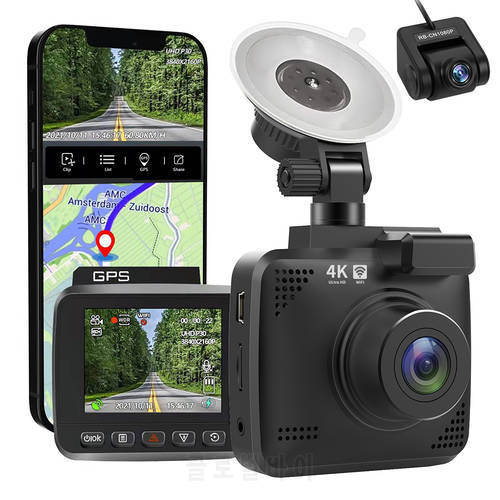 4K Dual Dash Cam Built-in WiFi Front 4K/2K 1080P Dual Dash Camera for Carswith WiFi GPS, 2 inch IPS screen,G-sensor,night vision