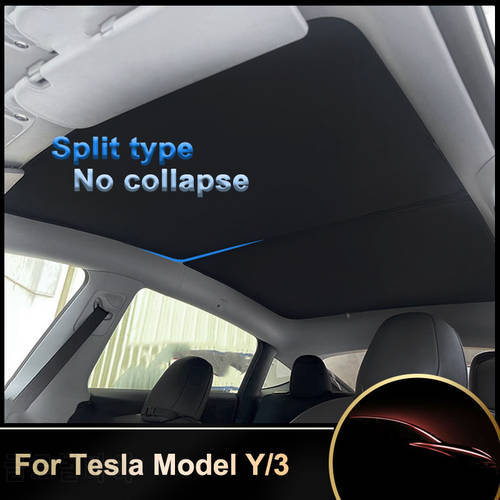 For Tesla Model Y 2022 Sunroof Windshield Skylight Blind Shading NetUpgrade Split Type Sun Shades Glass Roof Sunshade UV-stop