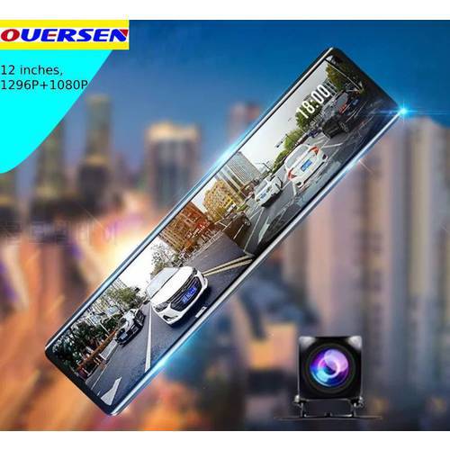 2022 New 12 Inch Car DVR Mirror Video Recorder 1296P+1080P Touch Screen Dashcam Dual Lens Streaming Driving Recorder Dash Camera