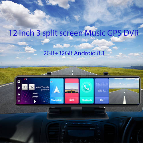 4G Dash Camera 12 Inch Triple Screen GPS Navigation ADAS Dashboard Auto Recorder Android 8.1 Car Rearview Mirror DVR 4GB+32GB