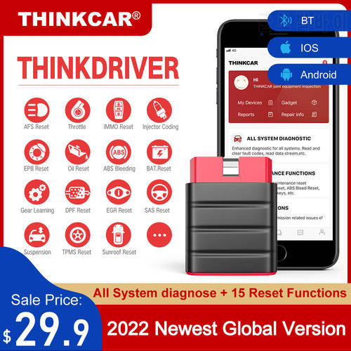 THINKCAR Thinkdriver BT OBD2 Automotive Scanner All System Code Reader Oil ABS DPF 15 Reset OBD Car Diagnostic Tool PK Thinkdiag