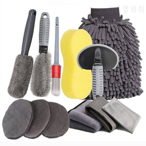 Car Wash Cleaning Tools Kit Auto Care Car Wheels Interior Exterior Seat Clean Microfiber Brush Glove Polish Pad Cleaning Set