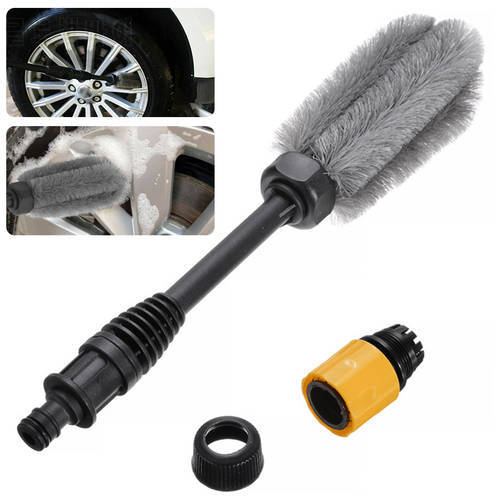 Car Wash Brush Connect Water Tube Wheel Scrubber 360° Cleaning Wheel Washing Tool with Comfortable Handle for Car Cleaning