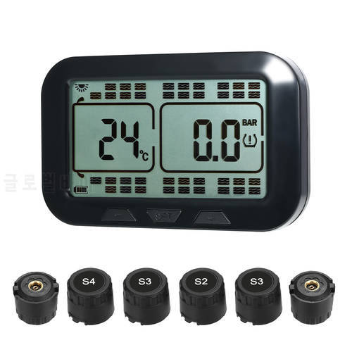 Car TPMS Tyre Pressure Monitoring System Solar Power Digital LCD Display Auto Security Alarm Systems with 6 external sensors