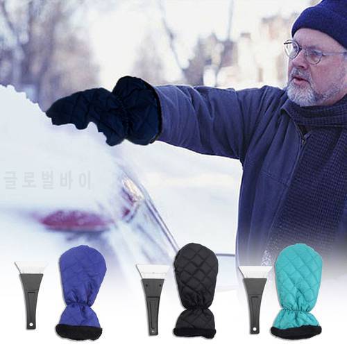 Car Home Window Ice Scraper Mitt Windshield Snow Scrapers Tool with Waterproof Snow Remover Glove Lined of Thick Fleece
