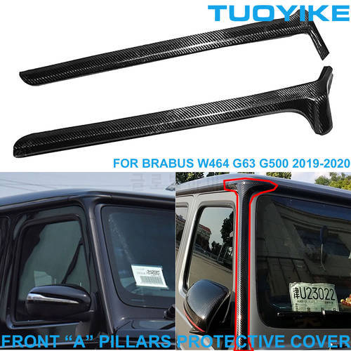 Car Styling Real Carbon Fiber Front A Pillars Protective Cover Trim Panel Sticker For Mercedes BENZ W464 G63 G500 G550 2019-2020