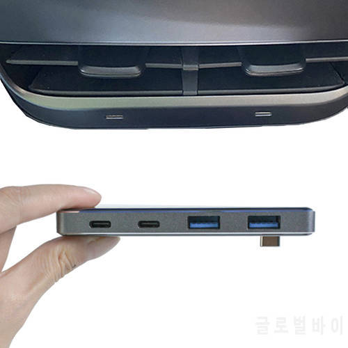 Car Rear USB Extender USB Splitter Hub Conversion Head Charger For Tesla Model 3 Model Y Model X 4 Ports Car Interior Accessory