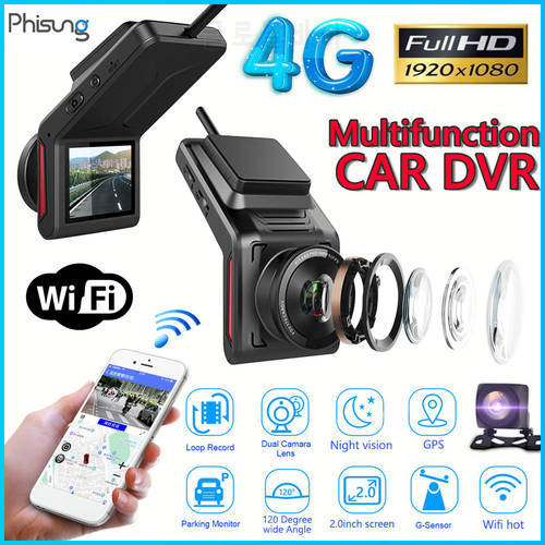 Phisung K18 Full HD 1080P 4G WiFi Car DVR Dashboard Camera GPS Logger Dashcam with Rearview Camera Remote Snapshot Support APP