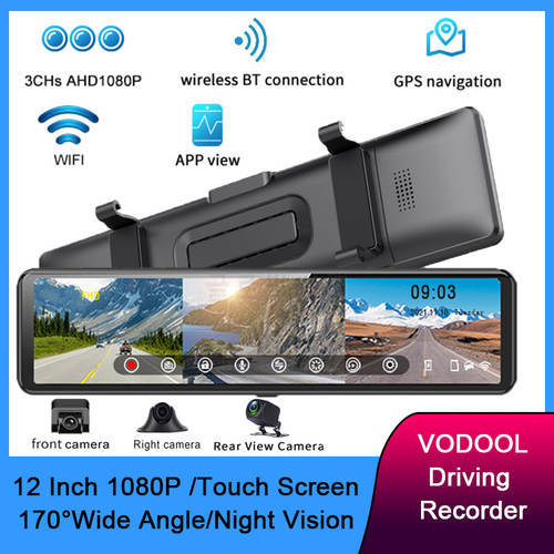VODOOL 12 Inch Rear Mirror Video Recorder Dash Cam WIFI Bluetooth-compatible Car DVR 1080P Touch Screen Camera Night Vision