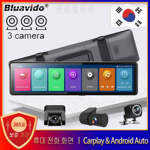 Korean 3 CHs Car Mirror Dash Cam Carplay & Android Auto Wireless Miracast 1080P Video Recorder WiFi Connect GPS Navigation DVR