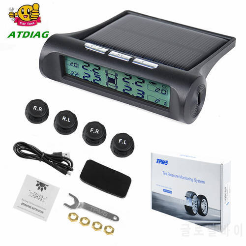 TPMS Tire Pressure Alarm Sensor Monitor System Car Display External Solar Power Charging Temperature Warning